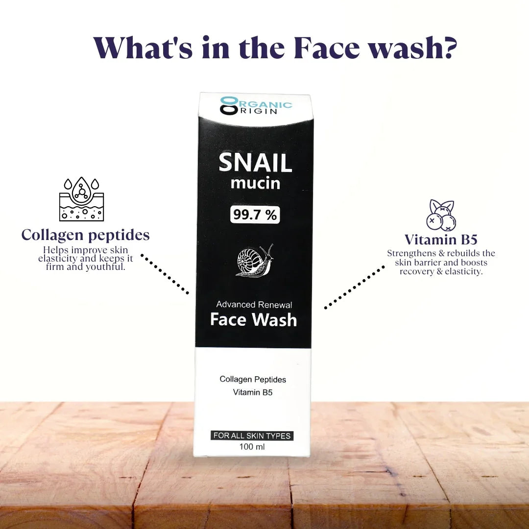 Organic Origin Snail Mucin Renewal Face Wash – Gentle Cleanse & Repair (100ml)