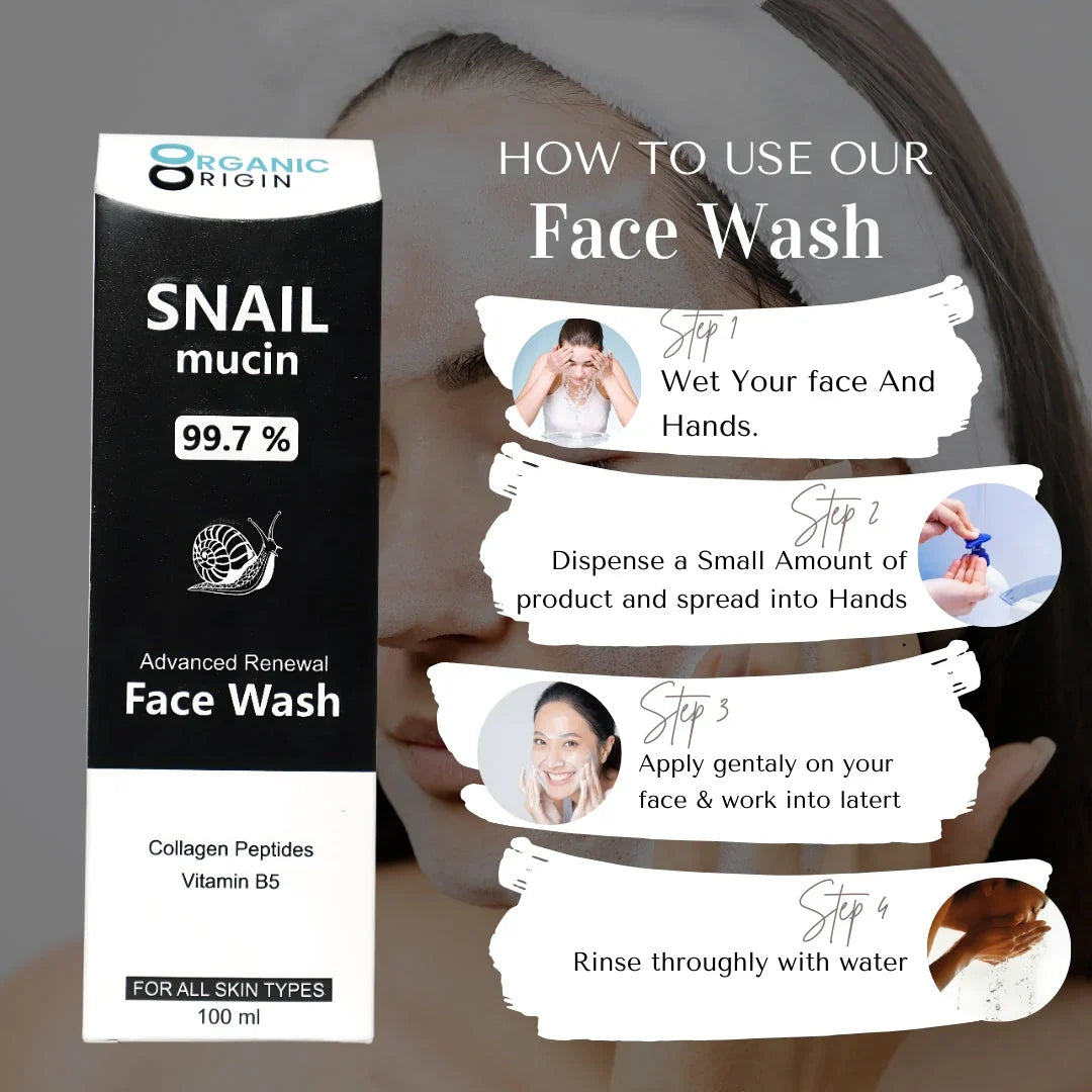 Organic Origin Snail Mucin Renewal Face Wash – Gentle Cleanse & Repair (100ml)