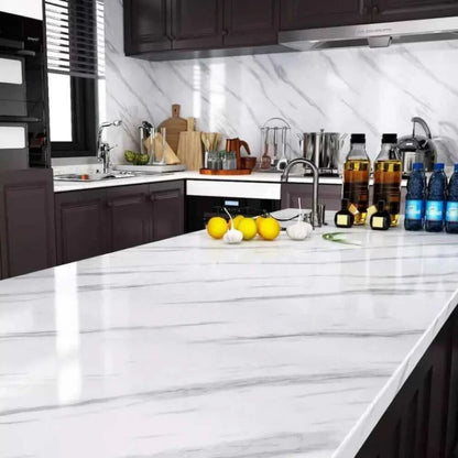 White Marble Kitchen Sheet – Black Vein Design (6.5 ft × 2 ft | 2 Meter Roll)