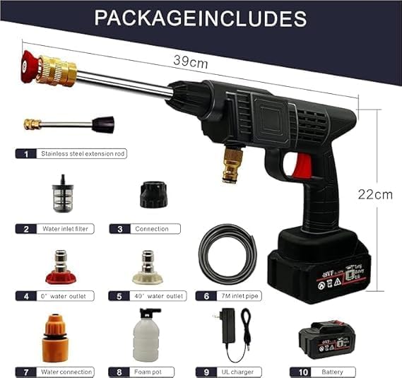 Automatic Cordless Car Wash Spray Gun – 48V High Pressure Wireless Foam Jet Washer with Lithium Battery