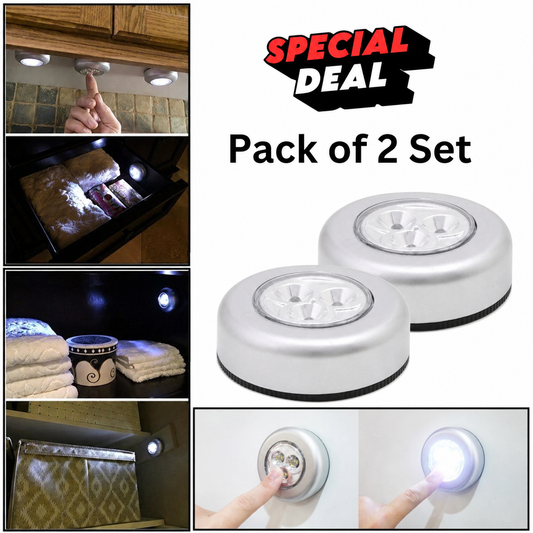 3-LED Battery Powered Tap Push Light (Pack of 2)