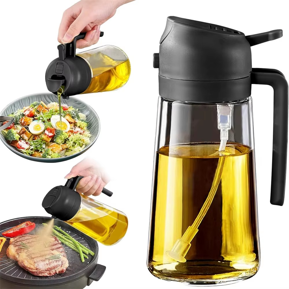 2-in-1 Oil Jug with Dispenser & Handle – Glass Cooking Oil Container | 450Ml - Glass (Random Color)