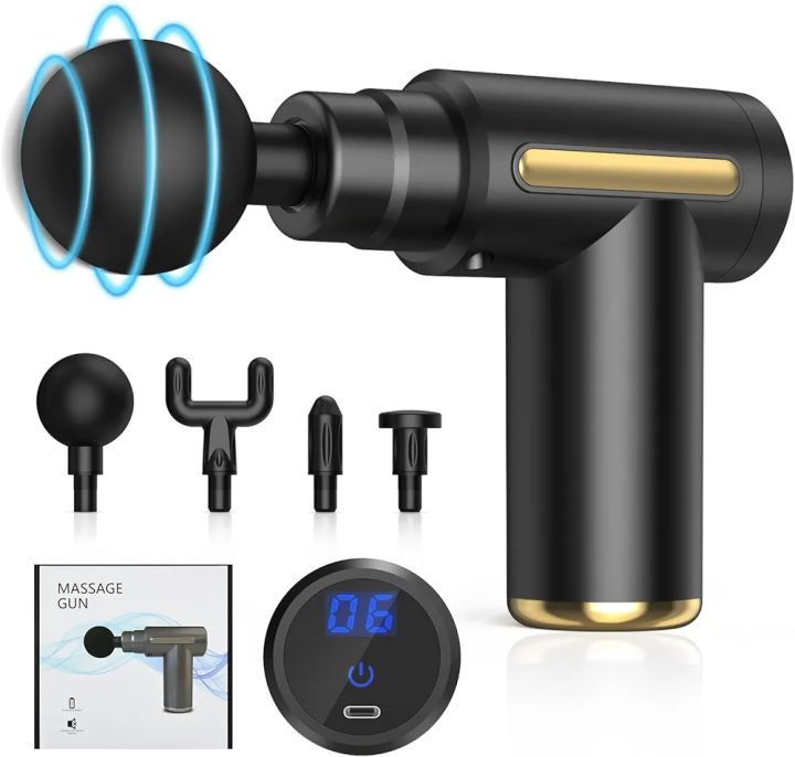5-in-1 deep tissue massage gun with four heads