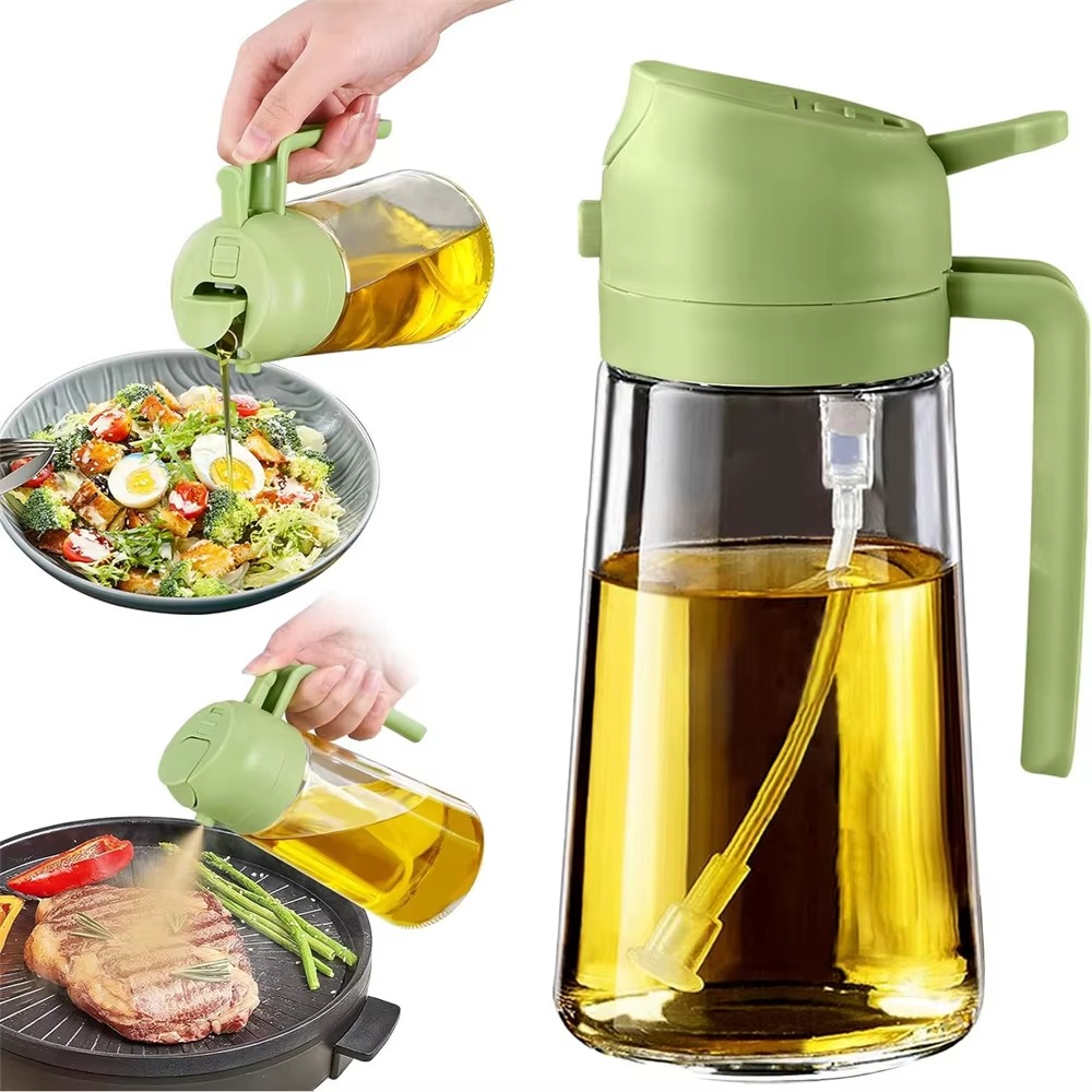 2-in-1 Oil Jug with Dispenser & Handle – Glass Cooking Oil Container | 450Ml - Glass (Random Color)