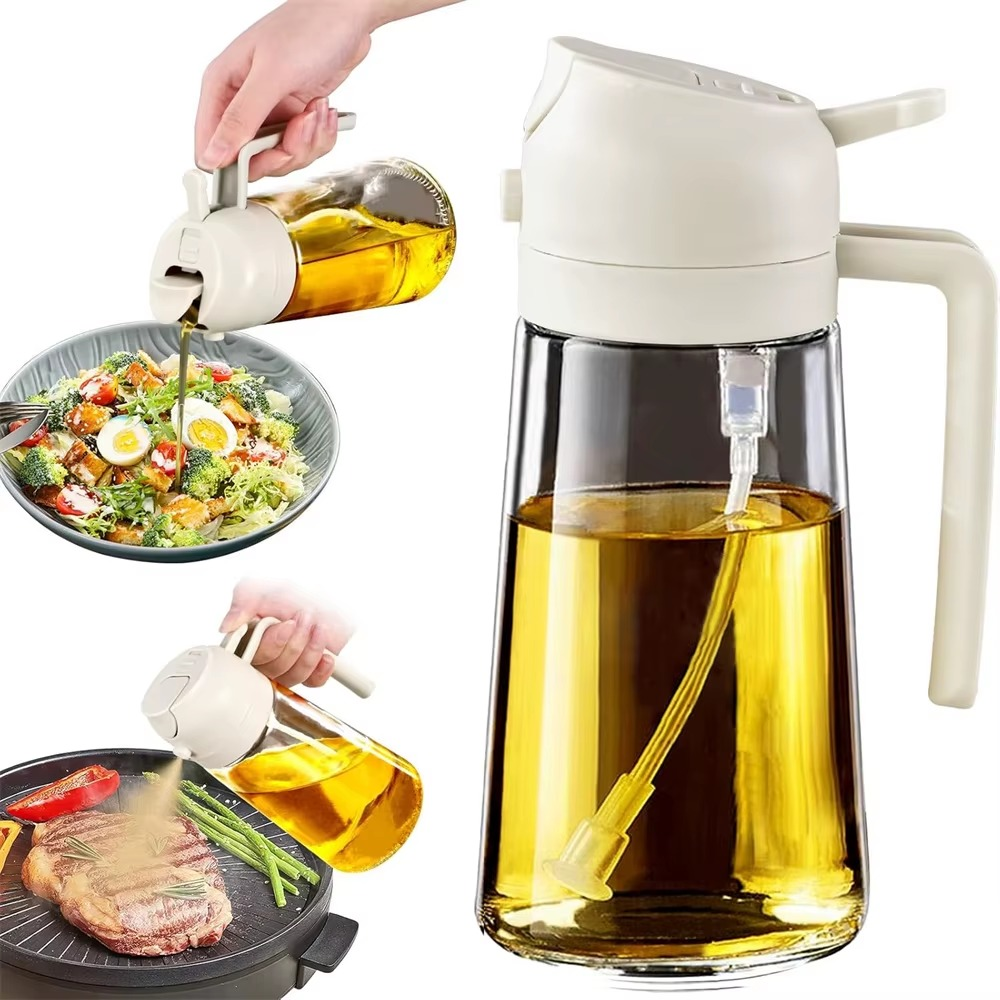 2-in-1 Oil Jug with Dispenser & Handle – Glass Cooking Oil Container | 450Ml - Glass (Random Color)